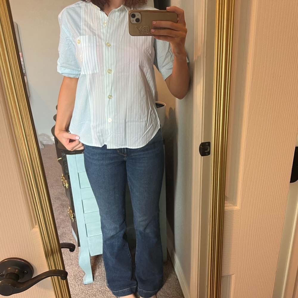 Striped Button-Up Shirt and Flared Jeans